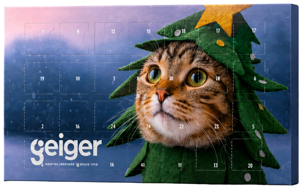 Simulation 3D d'un calendrier de l'Avent personnalisé Geiger, modèle horizontal